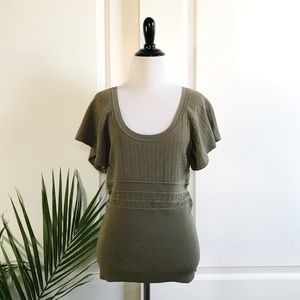 Catherine Malandrino Olive Pointelle Knit Top